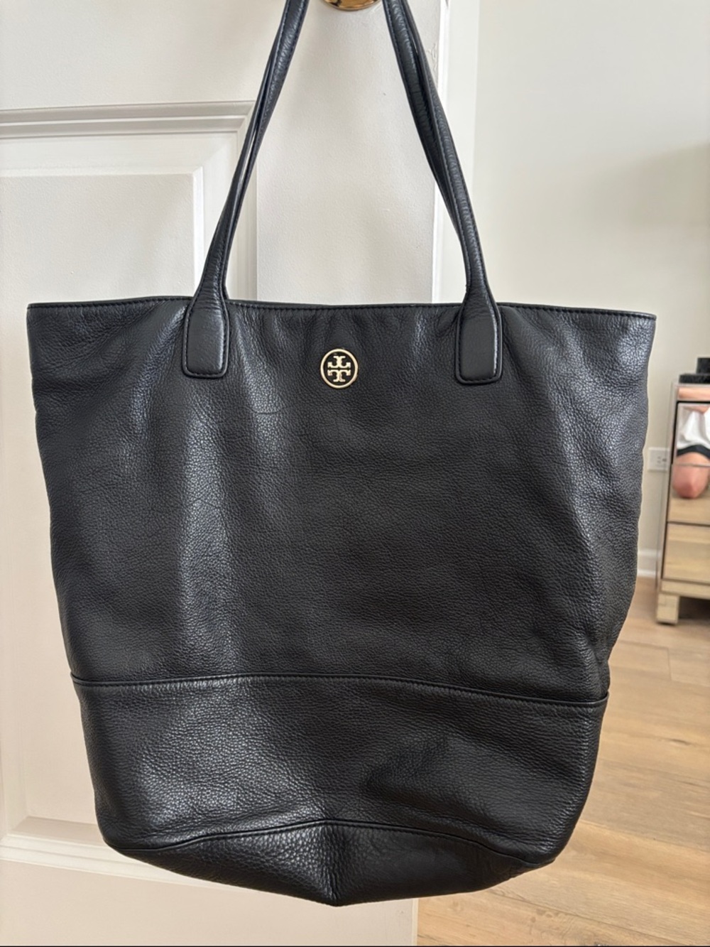 Tory Burch Black Pebbled Leather Double-Handle Tote